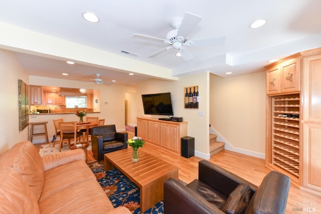 6600 Yount St Unit 40, Yountville, CA 94599 - living area with visible vents, ceiling fan, recessed lighting, and light wood finished floors