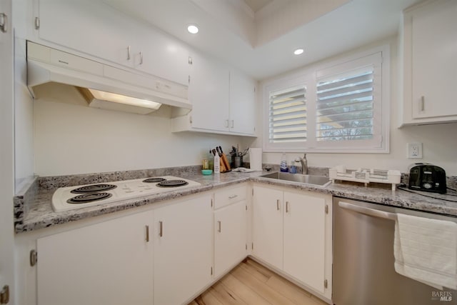 368 Lily St, Fairfield, CA 94533 - kitchen with dishwasher, white electric cooktop, under cabinet range hood, white cabinets, and recessed lighting