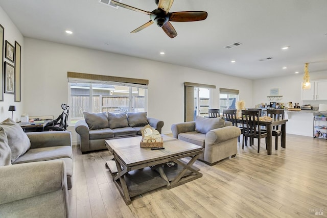1090 Swarthmore Ct, Dixon, CA 95620 - living room featuring light wood finished floors, ceiling fan, and recessed lighting