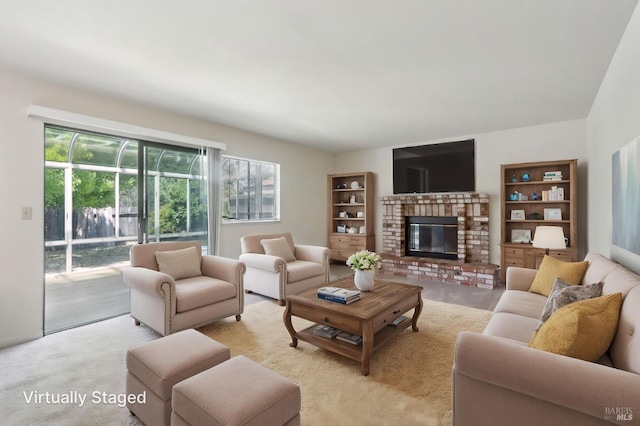 220 Sandy Neck Way, Vallejo, CA 94591 - living area featuring a brick fireplace and light carpet