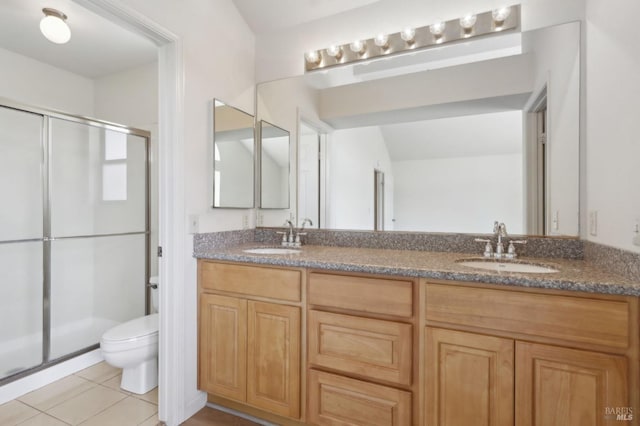 220 Sandy Neck Way, Vallejo, CA 94591 - bathroom with a shower stall, double vanity, toilet, and tile patterned flooring