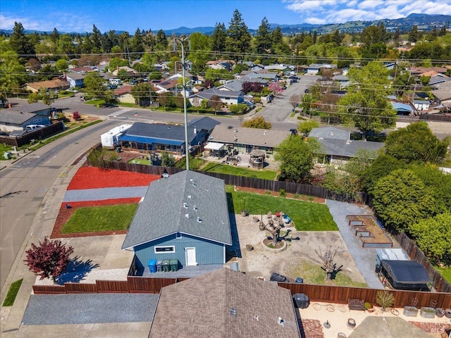 aerial view featuring a residential view and a mountain view