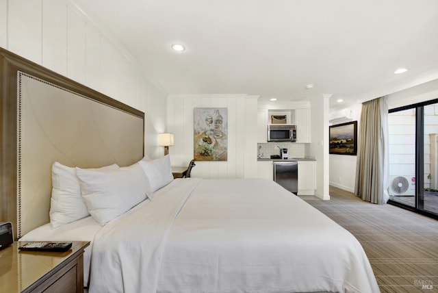 1600 Atlas Peak Rd Unit 286, Napa, CA 94558 - bedroom featuring access to exterior, a wall mounted air conditioner, ornamental molding, and recessed lighting