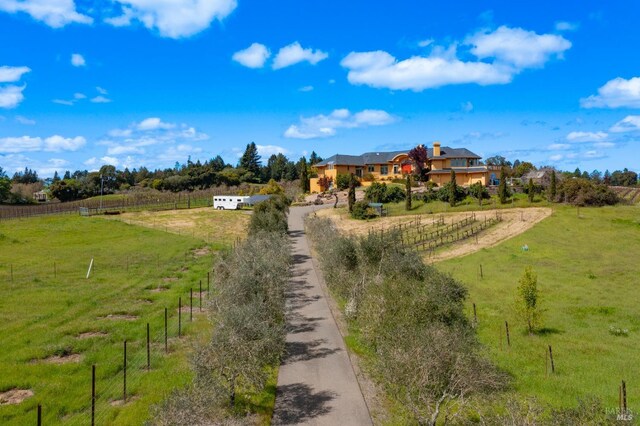 2614 Scotts Right Of Way, Sebastopol, CA 95472 - back of house with stucco siding, a view of rural / pastoral area, and a chimney