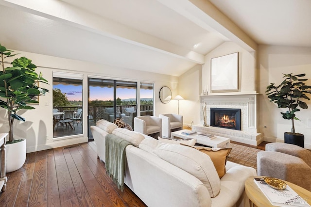 51 2nd St E, Sonoma, CA 95476 - living area with dark wood-type flooring, a fireplace, and baseboards