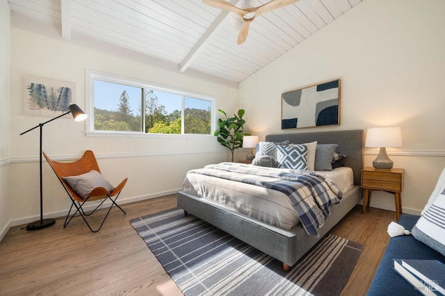 19 Savannah Ave, San Anselmo, CA 94960 - bedroom featuring lofted ceiling with beams, a ceiling fan, wood ceiling, wood finished floors, and baseboards