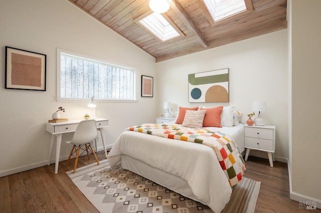 19 Savannah Ave, San Anselmo, CA 94960 - bedroom featuring wood ceiling, wood finished floors, baseboards, and lofted ceiling with skylight