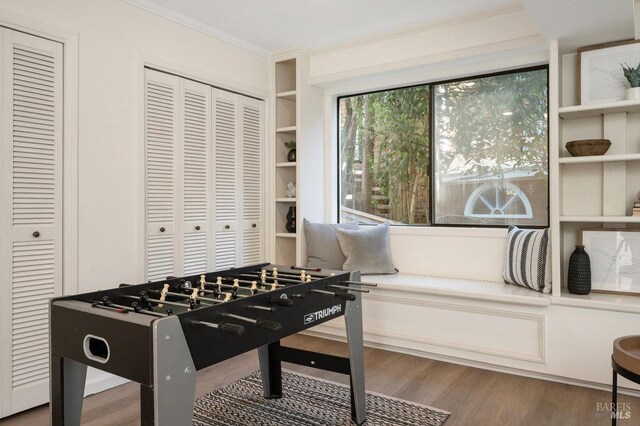 19 Savannah Ave, San Anselmo, CA 94960 - playroom featuring ornamental molding and wood finished floors
