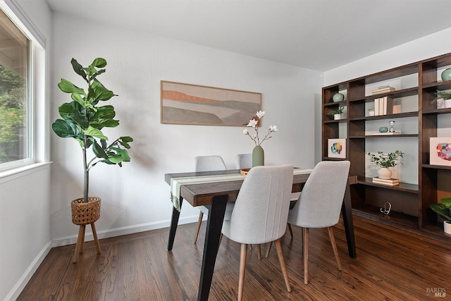 dining room featuring wood finished floors and baseboards