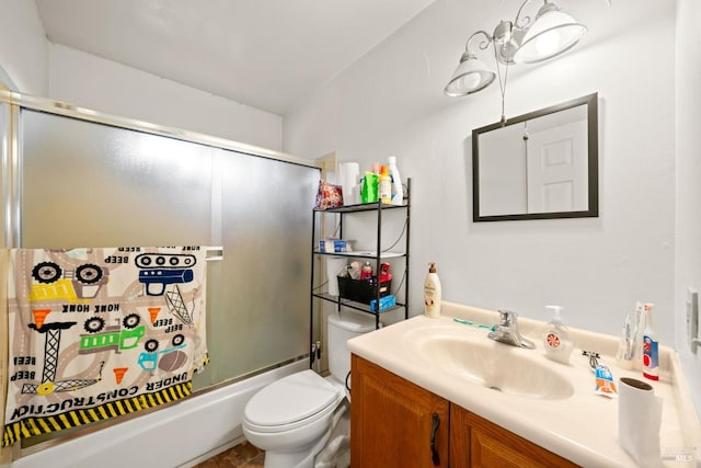 full bath with toilet, vanity, and enclosed tub / shower combo