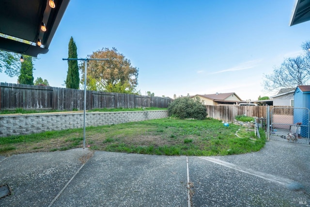view of yard featuring a fenced backyard and a patio area
