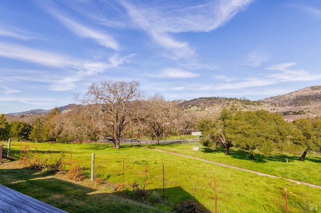 view of community featuring a yard, a mountain view, and a rural view