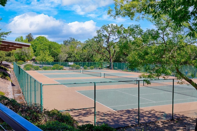 view of tennis court with fence