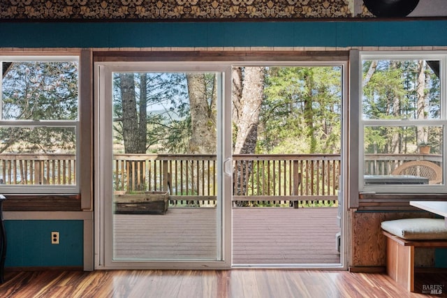 doorway featuring wood finished floors