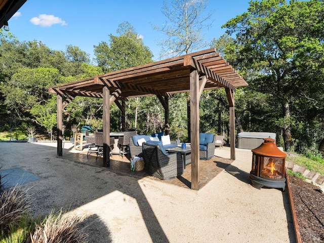 view of patio / terrace with outdoor lounge area and a pergola