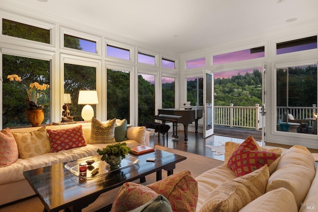 sunroom with wood finished floors