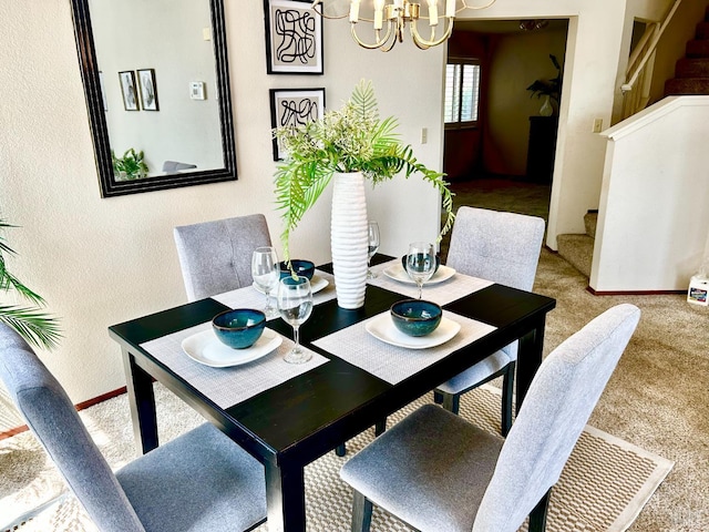 261 Bridgewater Cir, Suisun City, CA 94585 - dining space featuring carpet flooring, a chandelier, and a textured wall