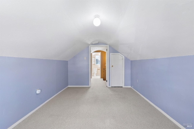 additional living space with carpet, baseboards, and lofted ceiling