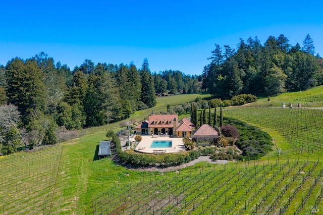 birds eye view of property with a rural view