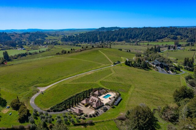 birds eye view of property with a rural view