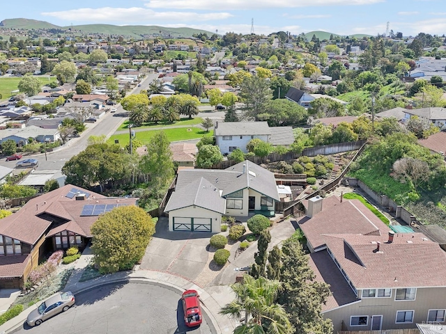 aerial view with a mountain view and a residential view