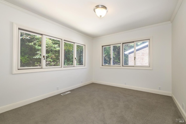 1065 Meadowsweet Dr, Corte Madera, CA 94925 - spare room with dark carpet, visible vents, baseboards, and crown molding