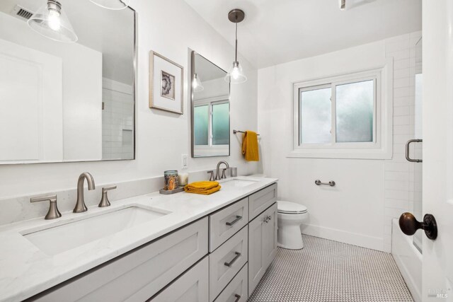 1423 Butterfield Rd, San Anselmo, CA 94960 - bathroom featuring double vanity, toilet, and tile patterned flooring