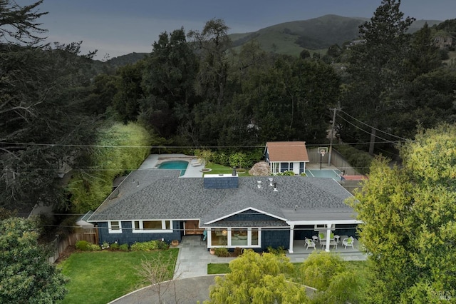 1423 Butterfield Rd, San Anselmo, CA 94960 - view from above of property with a forest and a mountainous background