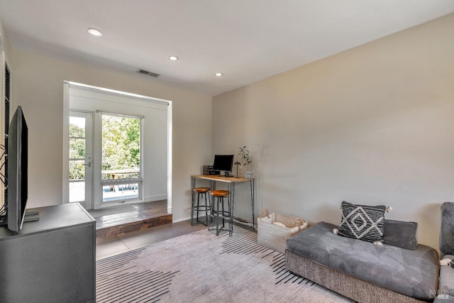 office with recessed lighting and baseboards