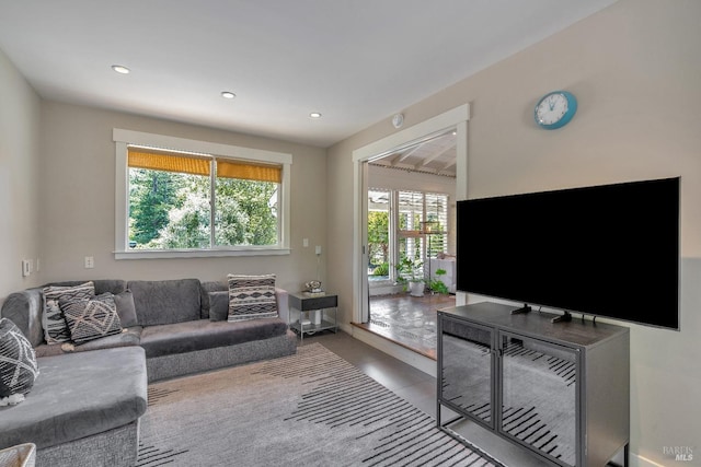 living area with recessed lighting