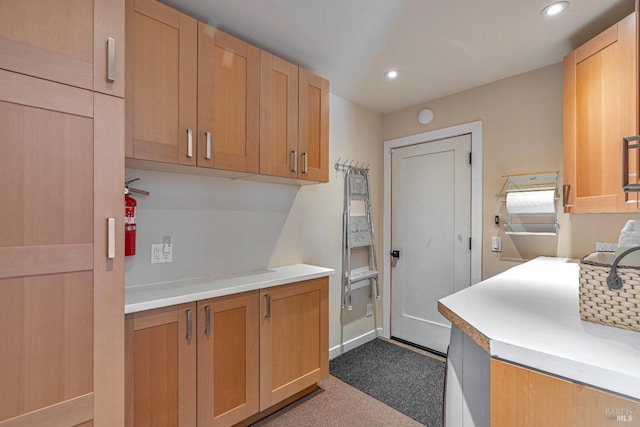 laundry area with recessed lighting and carpet flooring