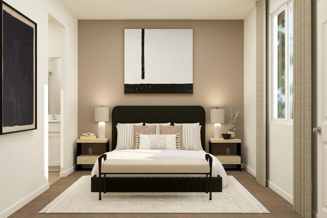 4507 Amble Ln, Riverbank, CA 95367 - carpeted bedroom featuring baseboards and ensuite bath