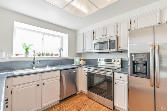 141 Albatrosse Way, Vallejo, CA 94589 - kitchen featuring white cabinets, light wood-type flooring, a sink, and appliances with stainless steel finishes