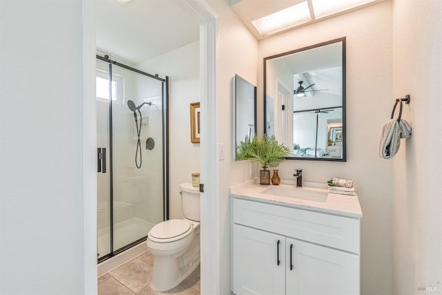 141 Albatrosse Way, Vallejo, CA 94589 - bathroom featuring a shower stall, vanity, a ceiling fan, and toilet