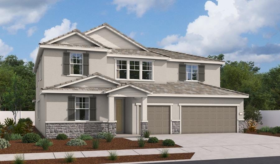 109 Orange Springs Ct, Roseville, CA 95747 - view of front of home featuring an attached garage, driveway, stucco siding, and stone siding