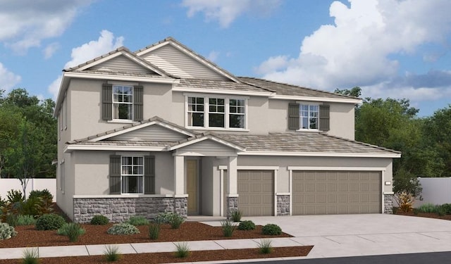 109 Orange Springs Ct, Roseville, CA 95747 - view of front of home featuring an attached garage, driveway, stucco siding, and stone siding