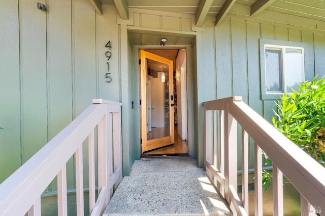 entrance to property with board and batten siding