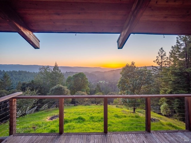 mountain view featuring a forest view