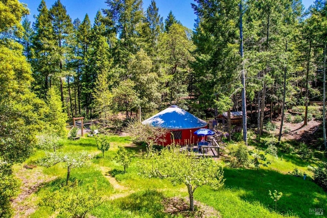 view of yard featuring a view of trees