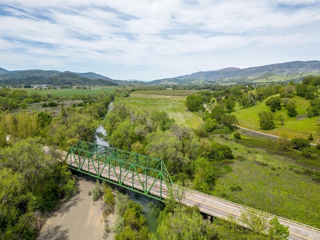 drone / aerial view featuring a mountain view