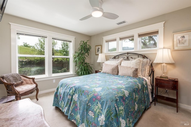 bedroom with visible vents, baseboards, and multiple windows
