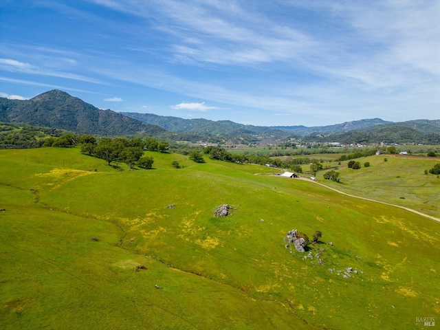 drone / aerial view featuring a mountain view
