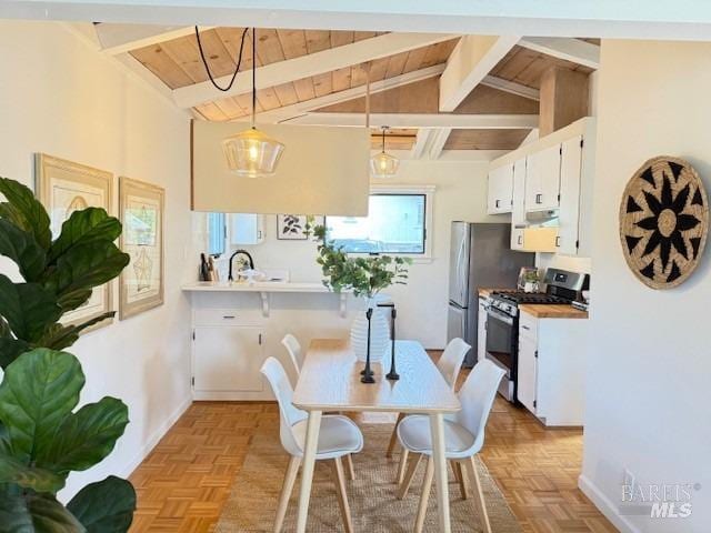 148 Ridgeway Ave, Fairfax, CA 94930 - dining area with wood ceiling