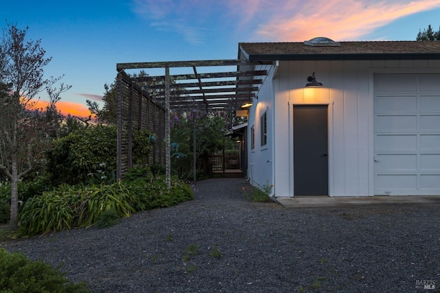 exterior space with a pergola