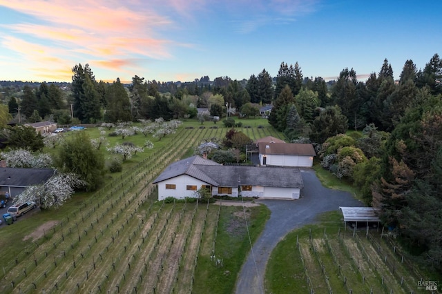 drone / aerial view with a rural view
