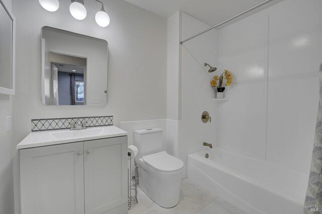 1464 Mcgregor Ave, Petaluma, CA 94954 - bathroom with marble finish flooring, shower / bathtub combination with curtain, toilet, and vanity