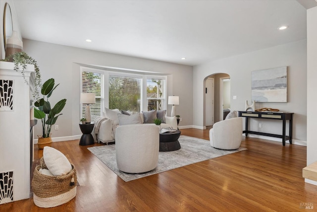 705 5th St, Petaluma, CA 94952 - living area with recessed lighting, arched walkways, and wood finished floors