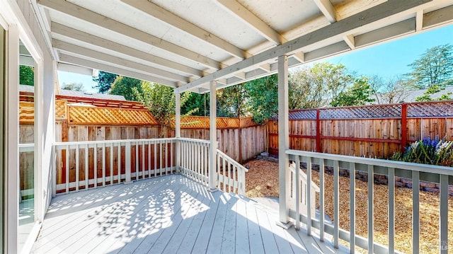 wooden terrace featuring a fenced backyard
