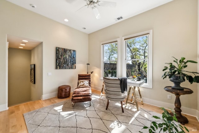 999 Pratt Ave, Saint Helena, CA 94574 - sitting room featuring visible vents, baseboards, a ceiling fan, and wood finished floors