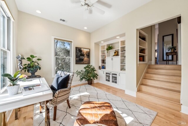 999 Pratt Ave, Saint Helena, CA 94574 - office space with recessed lighting, light wood-style flooring, visible vents, and ceiling fan